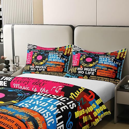 Miniatura 3 de Erosebridal Juego de funda de edredón con diseño de rock, tamaño Queen, para niños, adolescentes y más, funda de edredón de notas musicales de