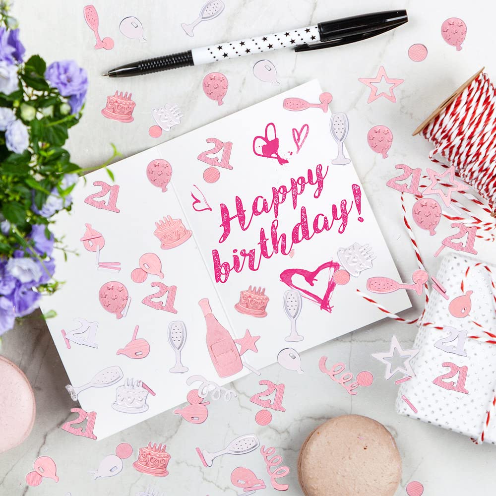 Konfetti Zum 21. Geburtstag Roségold – Zahl 21, Sterne, Kuchen, Für Tischdekoration & Party