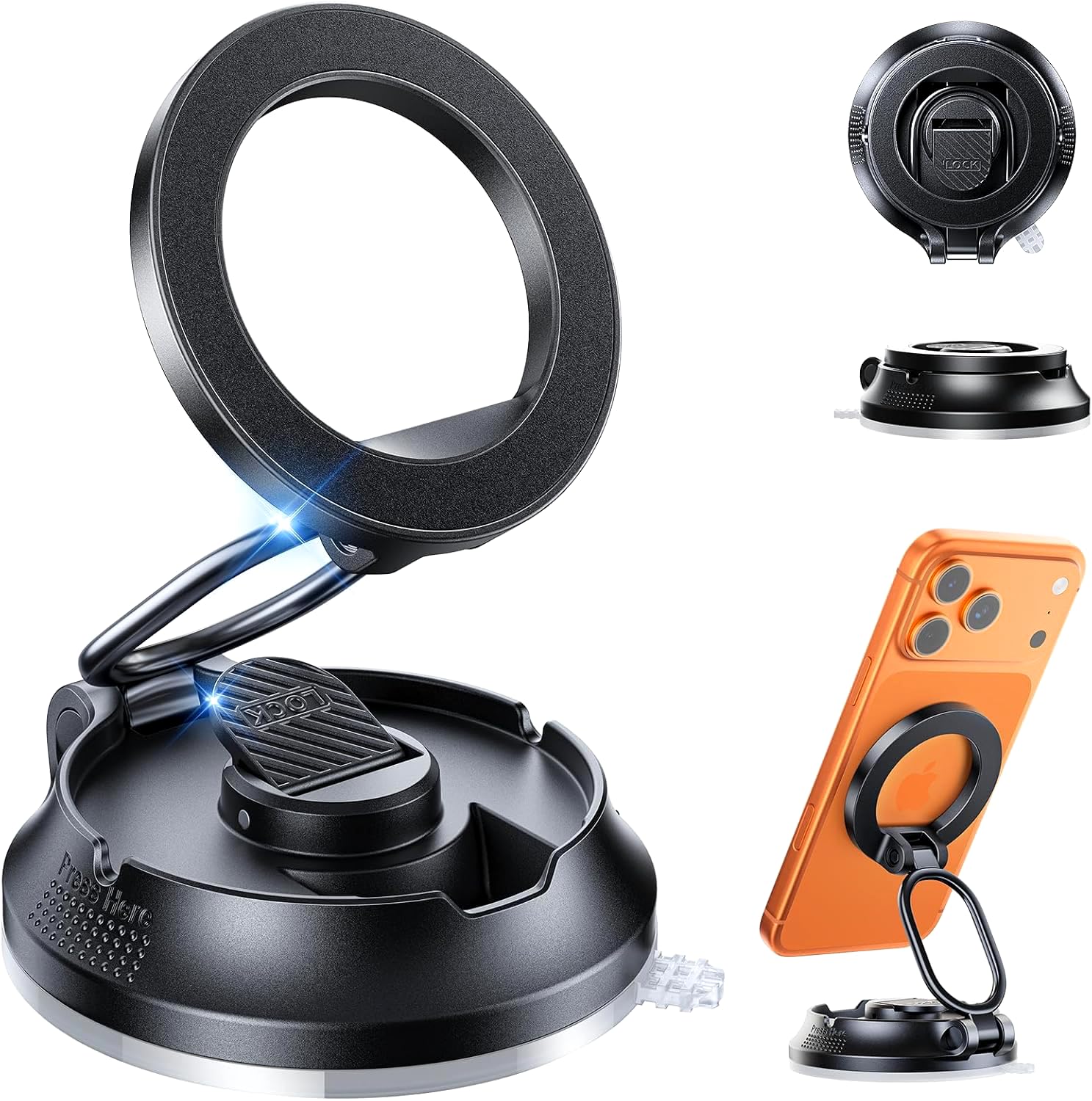 SUPERONE SUPERONE Car Phone Holder for Magsafe [78+LBS Strongest Suction & 2800gf Magnetic] 360° Adjustable Magnetic Car Mount, Foldable Cell Phone Holders for Your Car for iPhone 17 16 15 14 13 12 Series