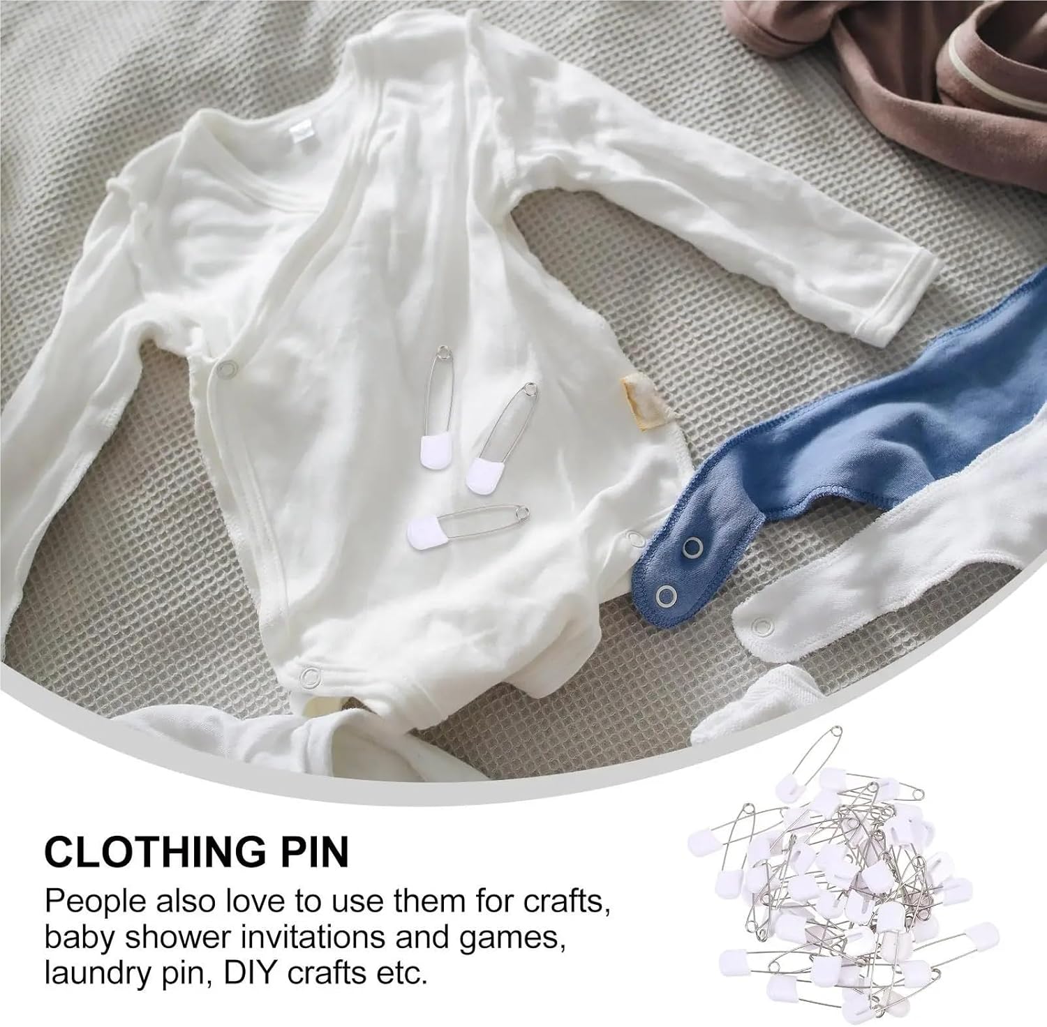 Safety Pins 500 Pcs Plastic Safety Pin Diaper Nappy Brooch Large White Alloy Clothing Laundry for Clothes, Crafts