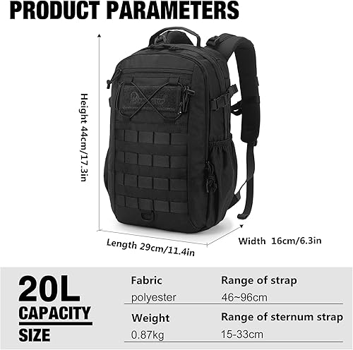 Miniatura 2 de Mardingtop - Mochila táctica Molle de 20 litros para senderismo, camping, Negro, Mediana, Táctica
