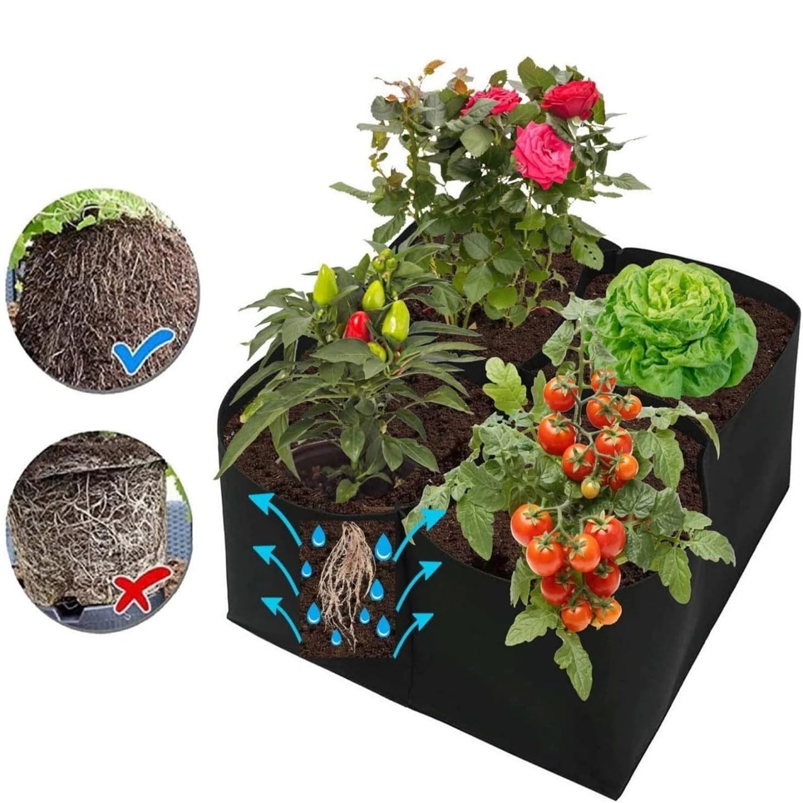 4 Uds. Bolsa for Plantar en jardín, Bolsa de Cultivo Fieltro multigira, Maceta Rectangular for vivero, contenedor for Vegetales, Tomates y Patatas para Flores, Verduras, Frutas(60x60x30cm)