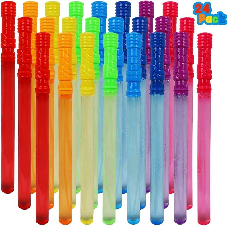 MorTime Paquete de 24 varitas de burbujas para niños, 8 colores de burbujas a granel, juguete de verano para fiesta de Pascua de 14.6 pulgadas para niños