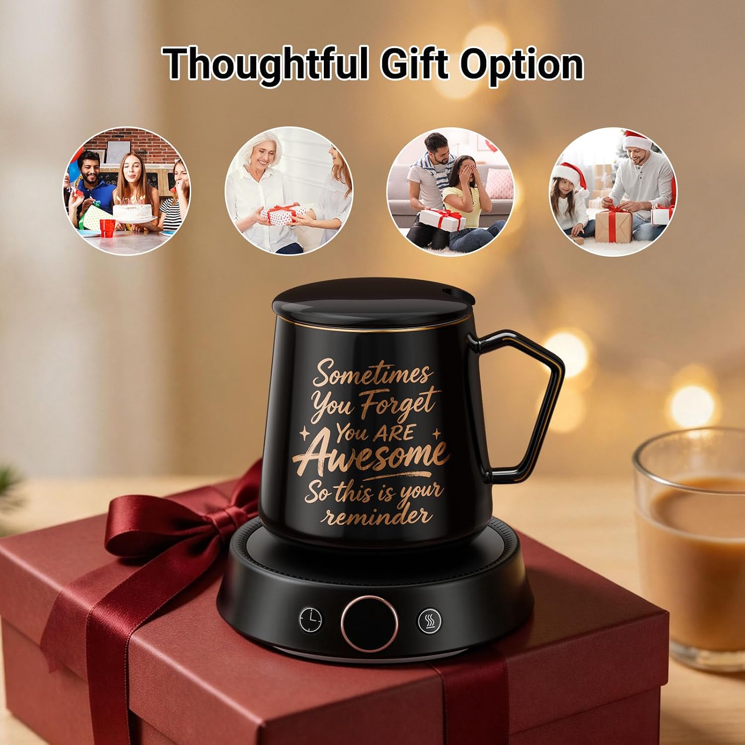 Coffee Mug Warmer & Mug Set, Electric Cup Warmer for Desk, 12H Timer