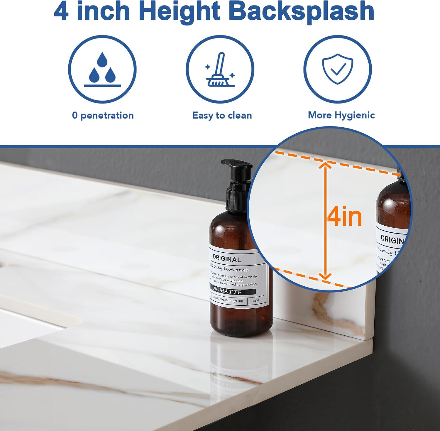 Montary 37"x 22" Bathroom Vanity Top with Undermounted Large Ceramic Sink & Backsplash, Sintered Stone Artificial Marble Vanity Sink Tops with 1 Pre-Drilled Hole, Gray Gold Veins