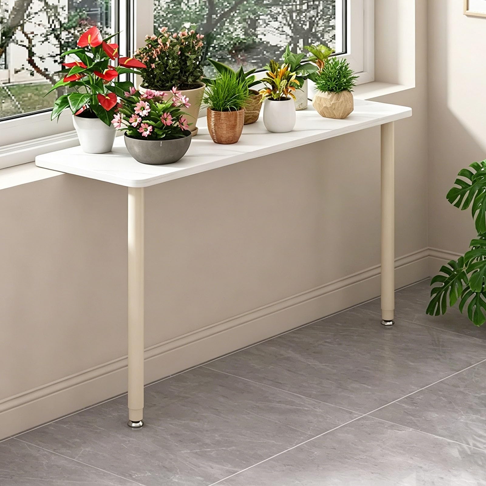 Vibeo Adjustable Window Sill Extender with Legs, 24 35 47 in, Narrow Window Ledge Plant Shelf for Tall Balcony, Detachable Cat Perch Extender Board, No Damage(White,90x30 cm (35x12 in))
