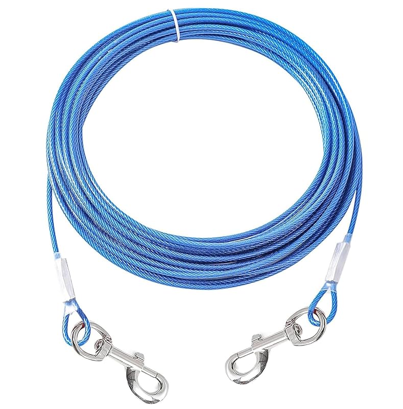 Guia de contenção para cães pequenos com cabo de aço revestido em PVC Mi Metty Azul 3,05 m