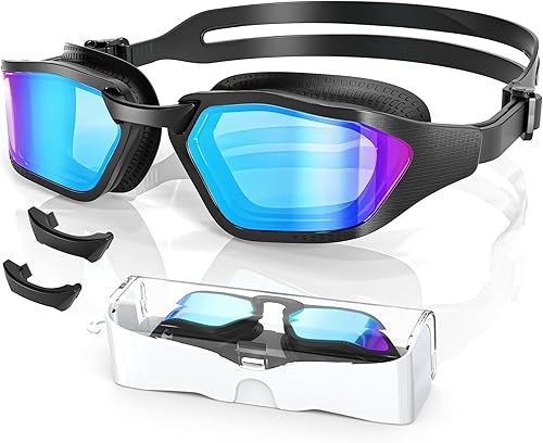 Miniatura 17 de Greatever Sleek Swim Goggles Unisex-Adult, UV400 Protection Swimming Goggles, HD Wide View Goggles, Anti Fog No Leakage G14-negro/Lente de plata