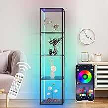 XIIW Bookcase with LED Lighting, 5 Level Floor Lamp with Shelf, Wooden Floor Lamp Living Room with App and Remote Control, Floor Lamp Corner Shelf for Living Room, Bedroom, Study