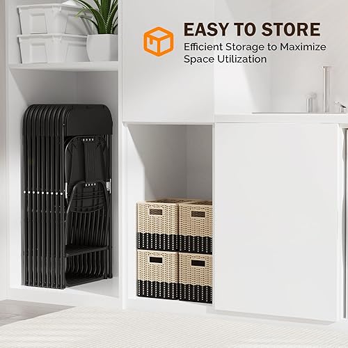 Miniatura 5 de Bonnlo Juego de Sillas Plegables de 4, Silla de Plástico Negra con Asiento Resistente y Marco de Metal, Perfecta para Fiesta, Evento, Boda,