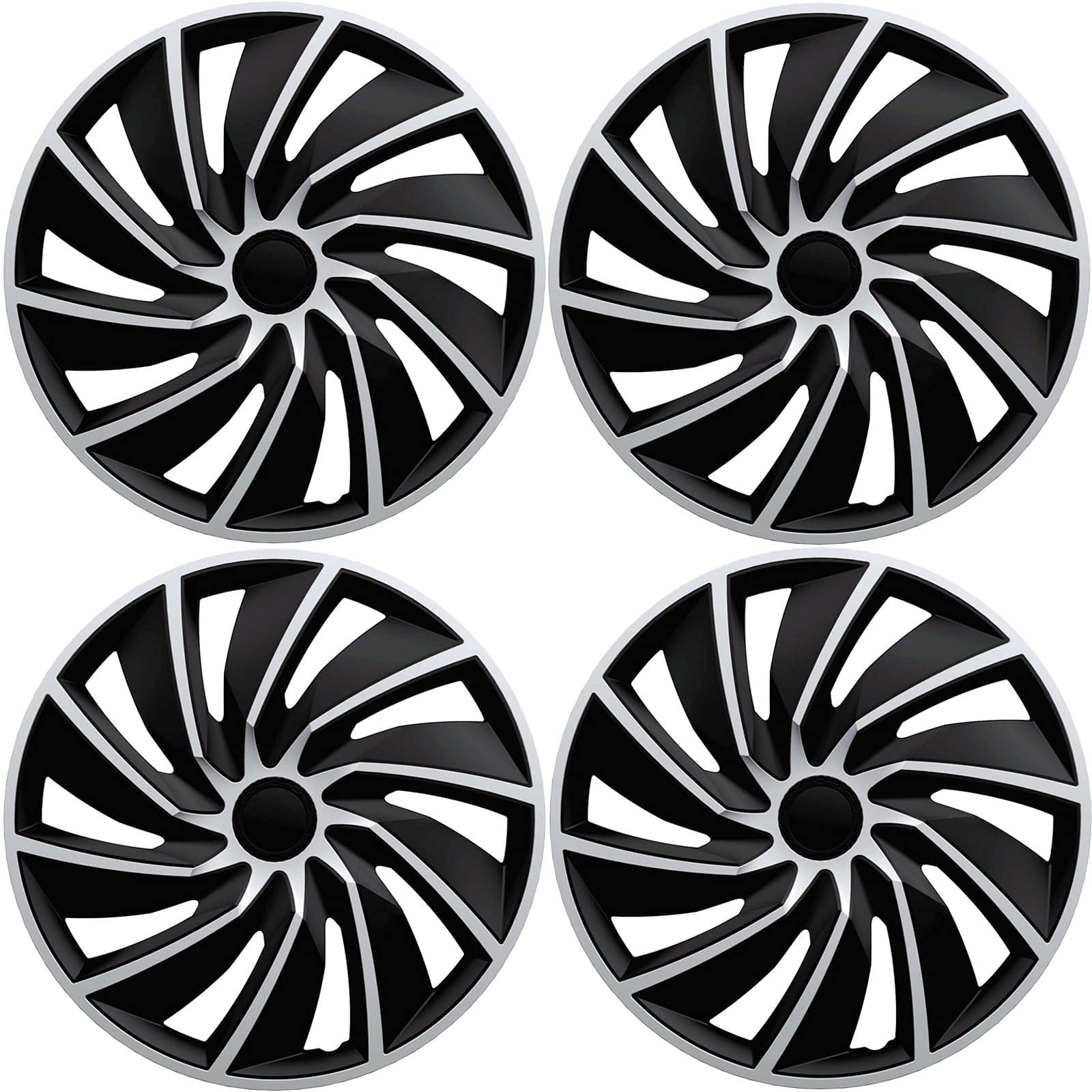 Set di 4 copricerchi per cerchioni in acciaio, 15 pollici, in nero e argento opaco, per una protezione ottimale dei cerchioni (turbo/nero argento)