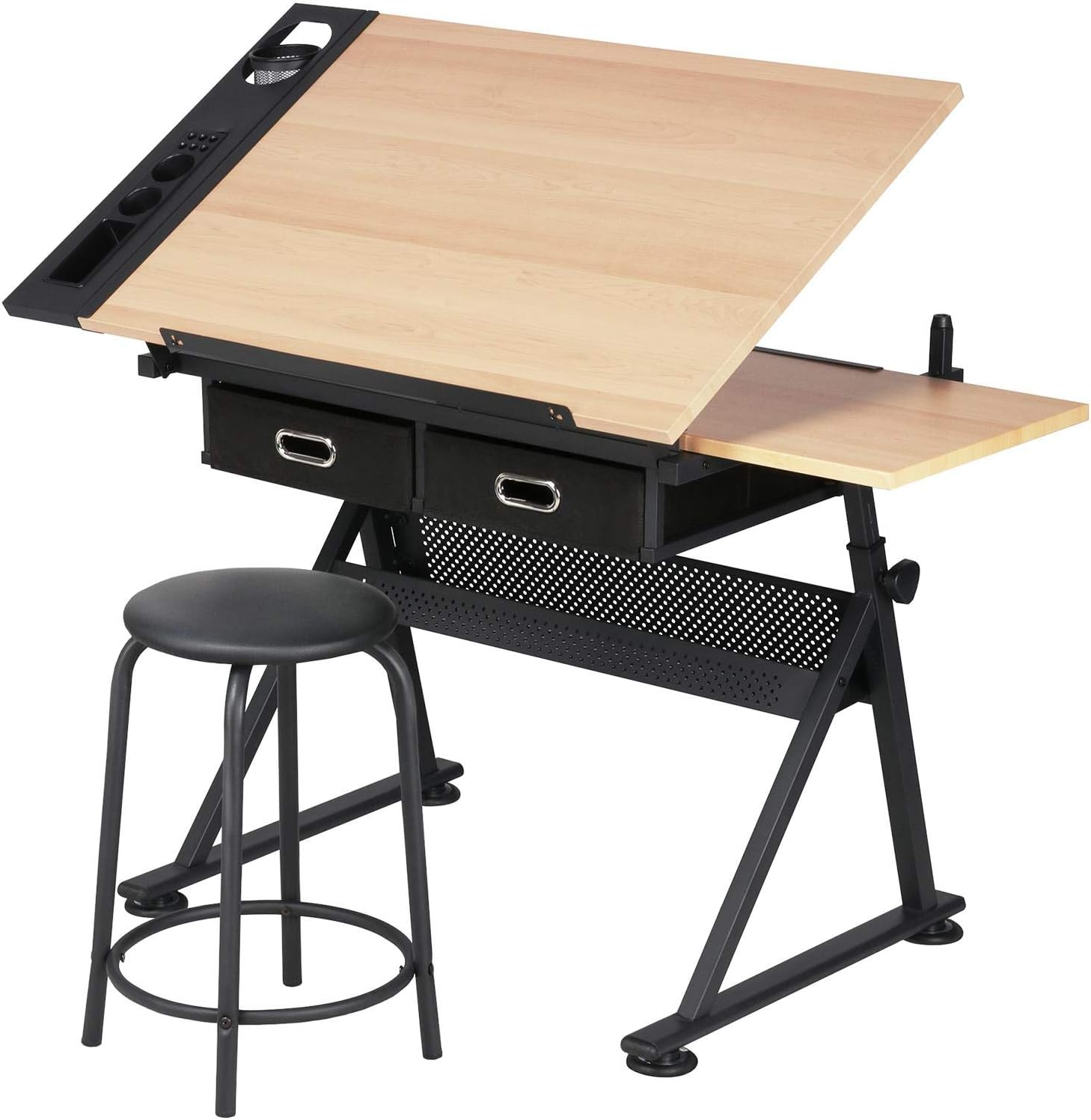 go2buy Height Adjustable Drawing Drafting Table Tiltable Tabletop Writing Art Craft Work Station with Stool