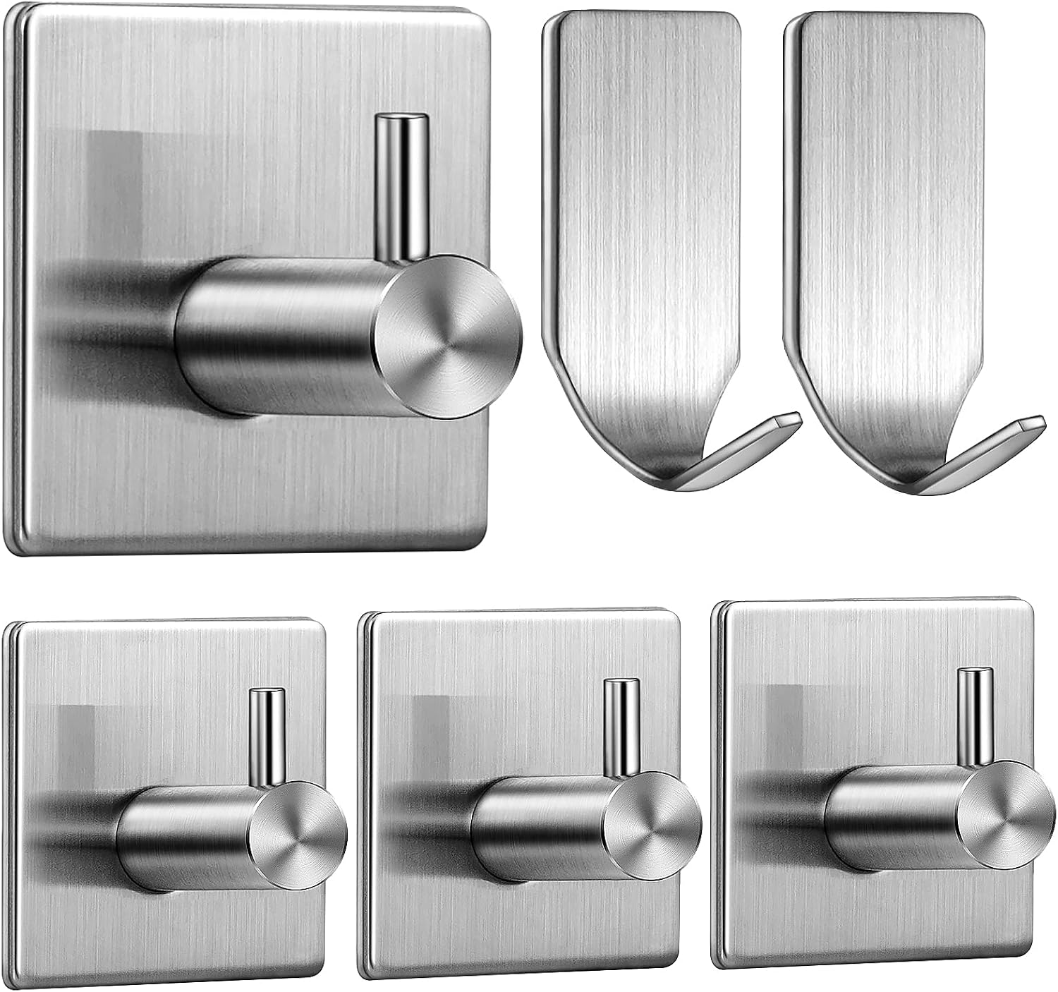 AYAYASTORY Towel Hooks for Bathrooms, Ultra Strong Wall Hooks for Hanging Coats, Waterproof Hat Rack for Wall, No Residue Stainless Steel Adhesive Hooks, Reusable Wall Hangers Over Door Hooks-6 Packs