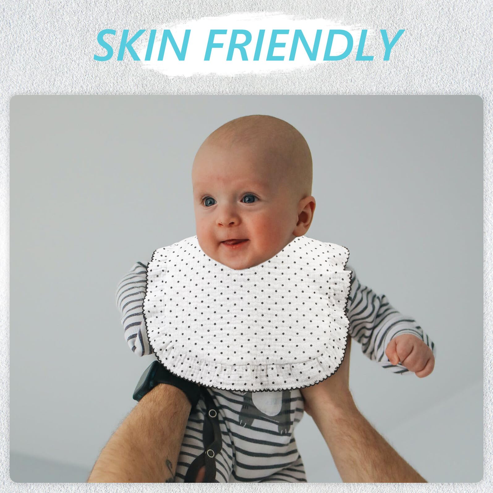 Bavoir Coton Doux à Pression Protection Anti-bave et Salive Né Fille Motif Pois Blancs avec Broderie Confortable et Ajustable