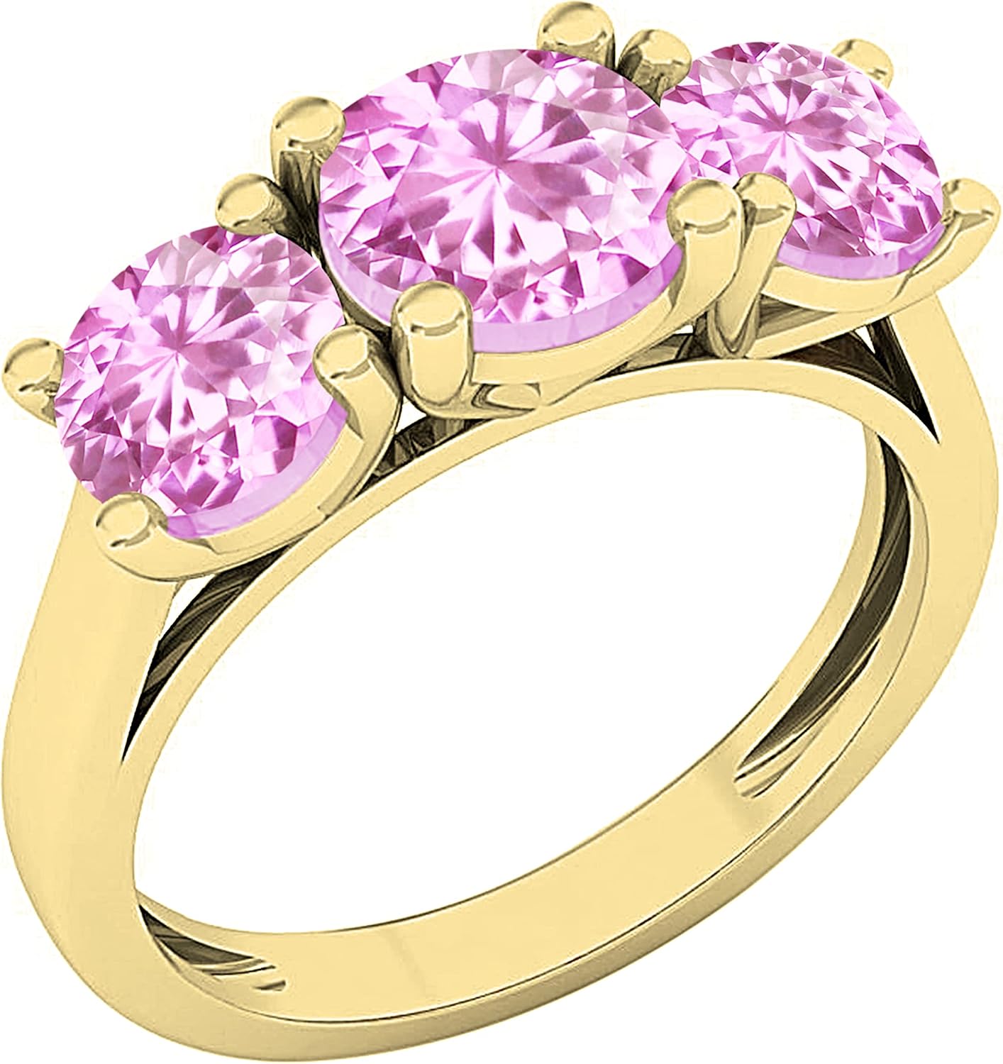 Dazzlingrock Collection 6.5mm Center Round Lab Created Pink Sapphire 3 Stone Engagement Ring for Women in 14K Real Solid Gold
