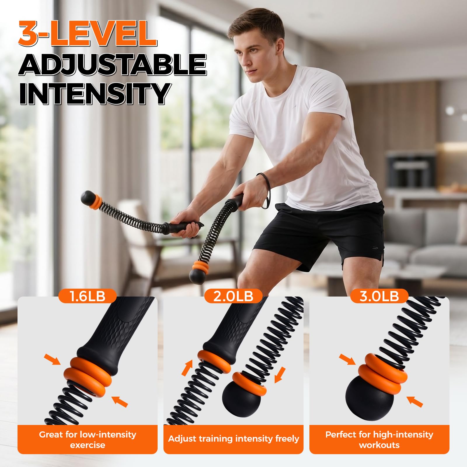 Slim Panda Battle Rope Ohne Seil Verstellbar – 3 Gewichtsstufen (1,6–3 lbs) Ropeless Trainingsseile mit TPR Griff, Tragbares Home Gym Equipment für Krafttraining & HIIT, Inkl. Tasche & Übungsanleitung
