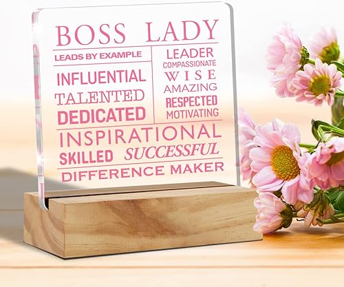 Miniatura 4 de Regalo inspirador de agradecimiento a la jefa, regalos para mujer, decoración de escritorio rosa, placa de escritorio de acrílico con soporte de
