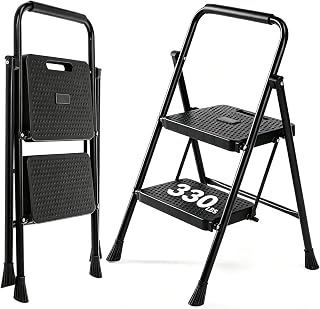 Sweetcrispy 2 Step Ladder, 330lbs Capacity Folding Step Stool