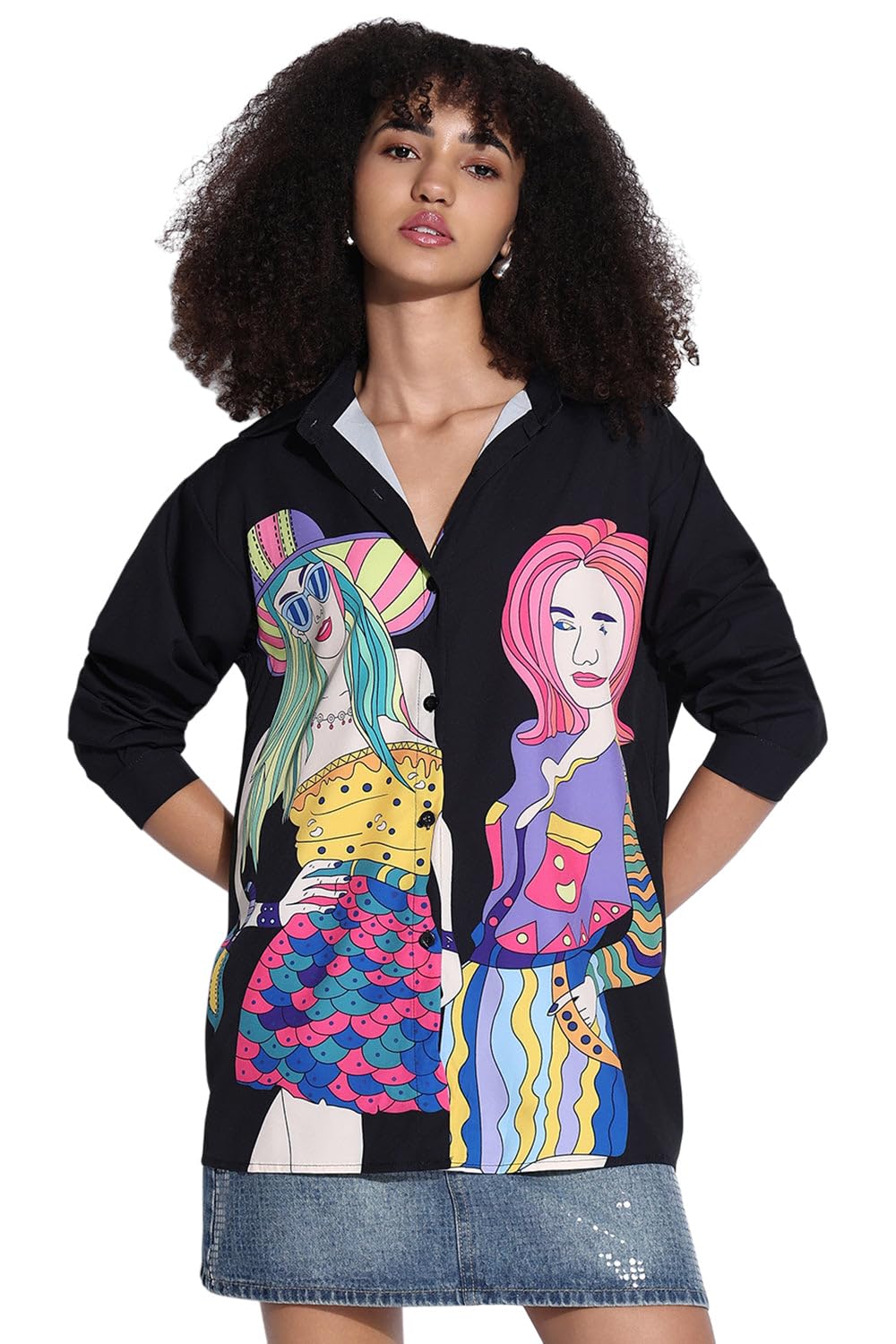 showoffff Edition Women's Graphic Black Oversized Shirt-CHN-SH-001_Black-P-picture-12