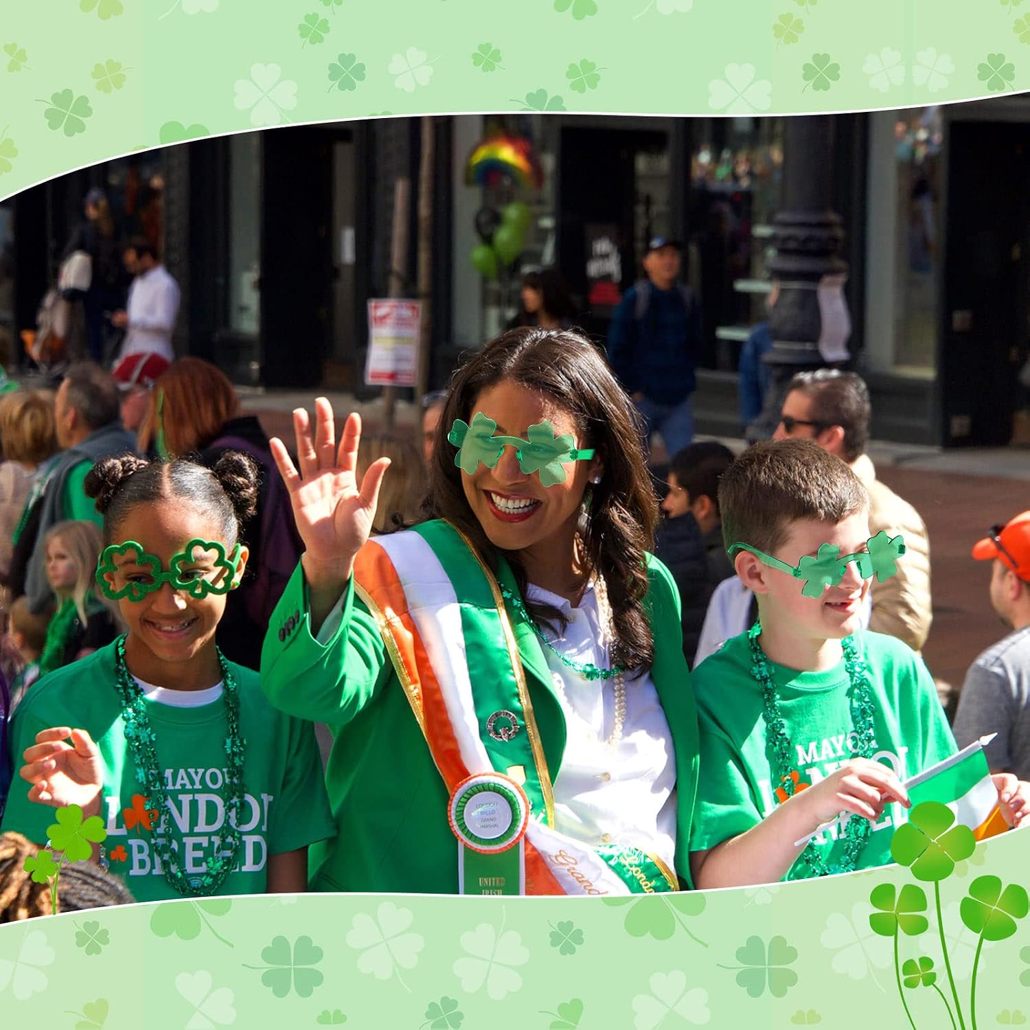 Leyndo 30 Pairs St. Patrick's Day Shamrock Sunglasses Irish Green Leprechaun Costume Outfit Accessories for Clover Party Favors