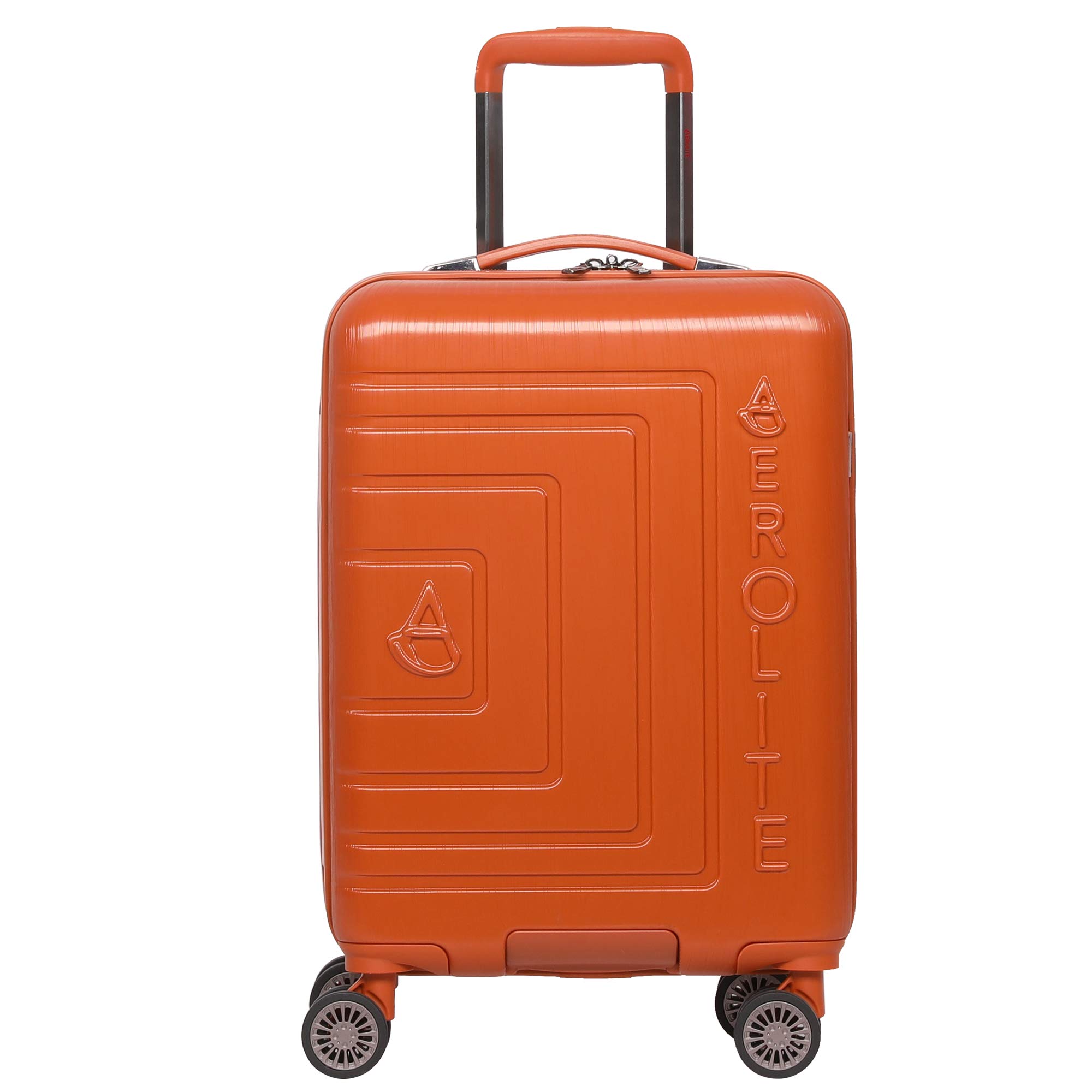 Aerolite ABS555 Lightweight 55cm Hard Shell 8 Wheel Carry On Travel Trolley Hand Cabin Luggage Suitcase, Burnt Orange