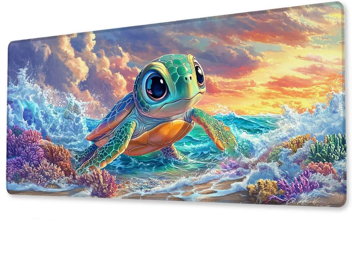 Podkładka pod mysz XXL 1600x800x3 mm Żółw Podkładka pod mysz dla graczy o wysokiej precyzji i szybkości Podkładka pod mysz z zszytymi krawędziami i antypoślizgową gumową podstawą do gier Akcesoria