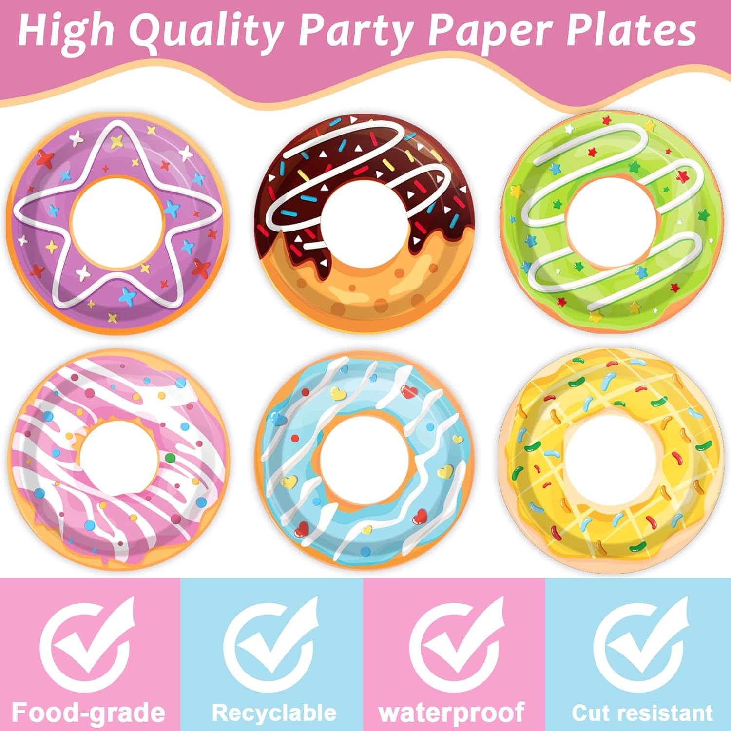 60Pcs Donut Paper Plates for Christmas Two Sweet Party Decoration 7in Grow Up Dessert Cake Plates Disposable Tableware Dinnerware Set for Baby Shower Girls Birthday Donut Themed Party Supplies - Image 3