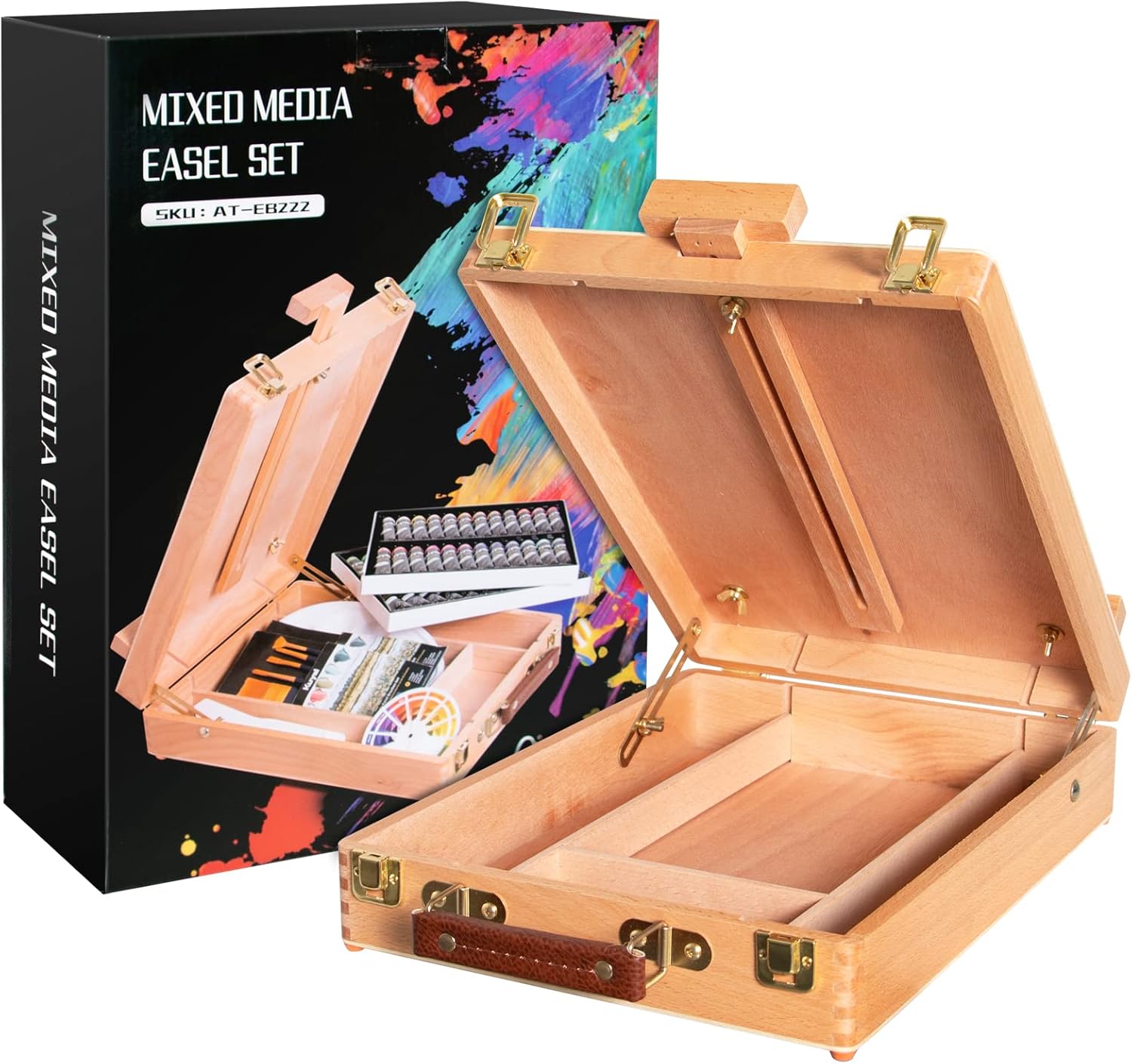 Kuyal Acrylic Painting Set, 72 Piece Wooden Art Set Crafts Drawing Painting Kit with Table Top Easel Box, 48×22ML Acrylic Paints, 3 Canvas Pad Etc. Art Kit for Artist Beginners (Painting Kit) : Office Products