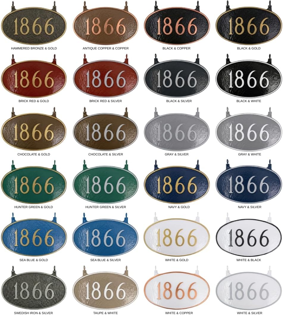 Montague Metal Products - Two Sided Address Sign - Double Sided Hanging House Number Plaque - 26 Color Options-Double Sided Hanging Classic Oval Standard Address Sign Plaque - Powder Coated Aluminum(Holds up to 5 Digits)