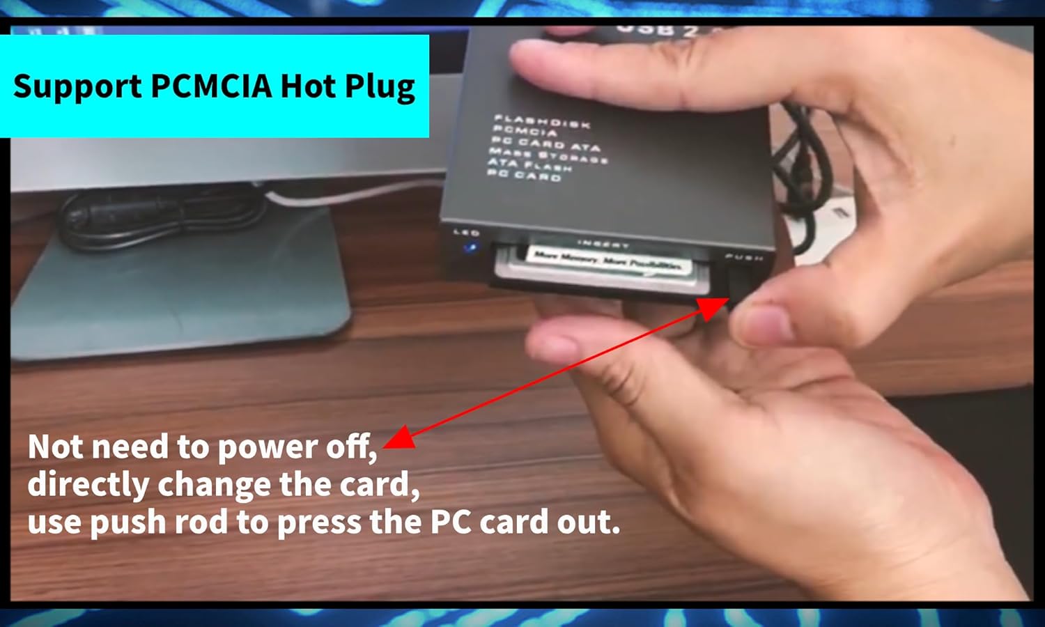 PC Card Reader，USB2.0 Interface PCMCIA Card Reader，68PIN ATA Flash PCMCIA PC Card to USB 2.0 Industrial Grade Card Reader，Plug and Play，Compatible with Multiple Systems