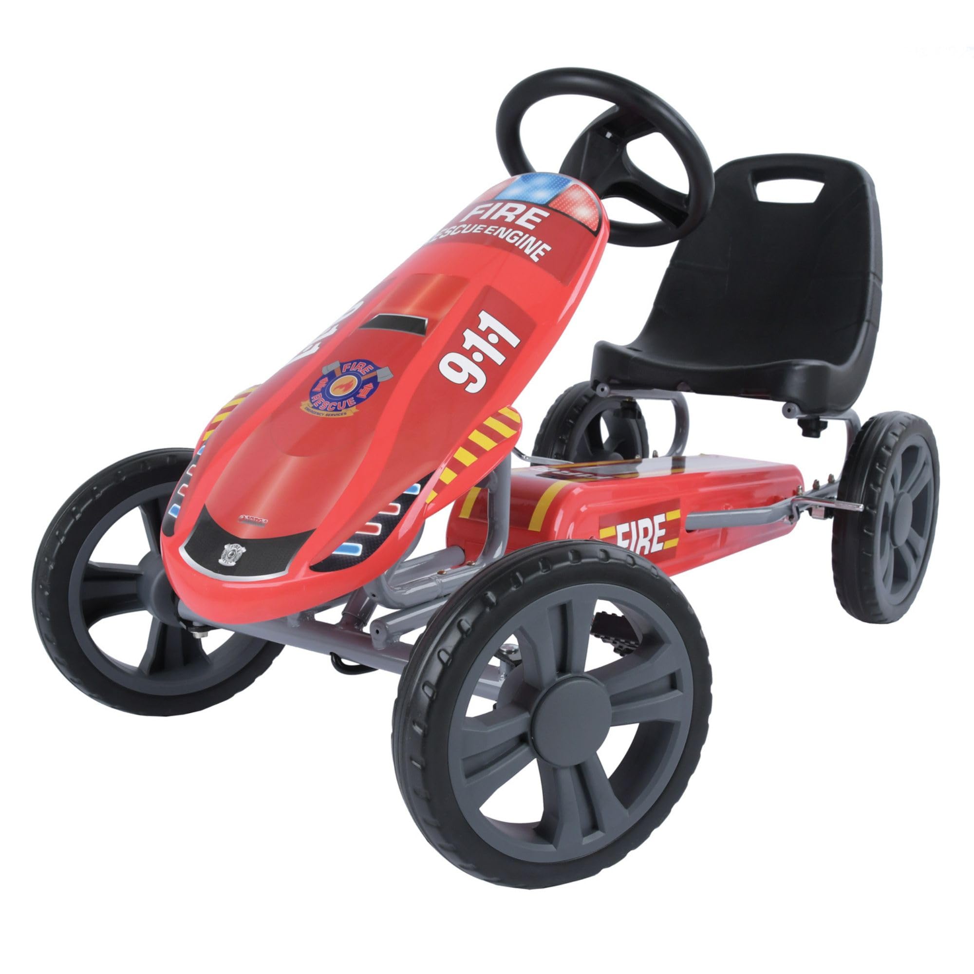 Hauck Speedster Pedal Go Kart with Adjustable Bucket Seat for Kids Ages 4 to 8, Fire Rescue