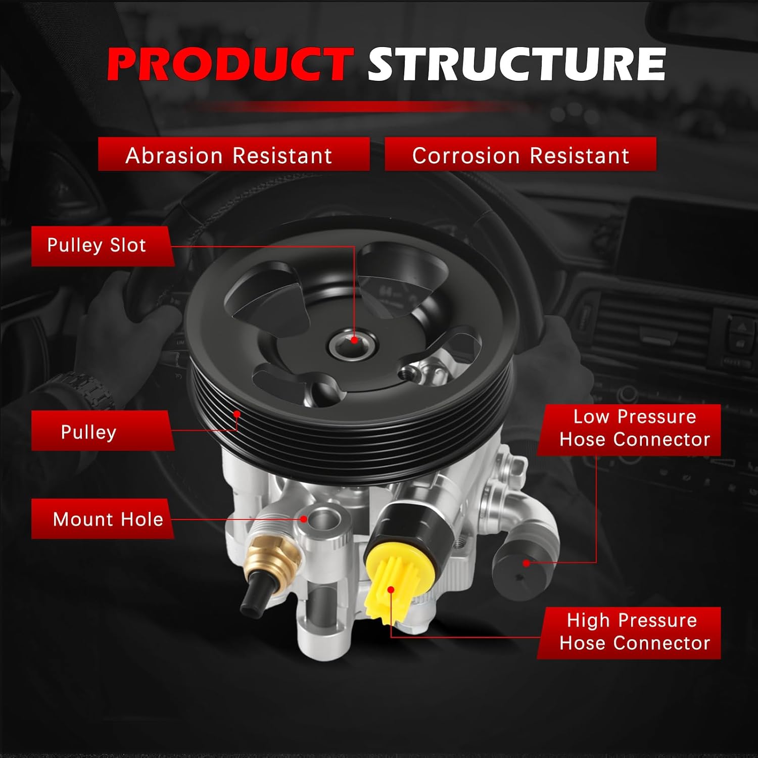 21-5345 Power Steering Pump Fit for Corolla 2003-2008 1.8L L4, for Matrix 2003-2008 1.8L L4, for Vibe 2003-2008 1.8L L4, Power Assist Pump Replace for 21-5345, 55-5628