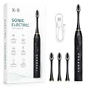 Electric Sonic Toothbrush for Adults | Rechargeable Black Toothbrush with Soft Bristles & Replacement Heads | Deep Cleaning Oral Care Device gallery image