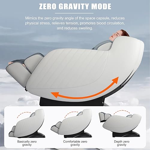 Miniatura 7 de PayLessHere Sillón de masaje de cuerpo completo, gravedad cero SL-Track reclinable elástico con altavoz Bluetooth 3D con terapia de calor integrado