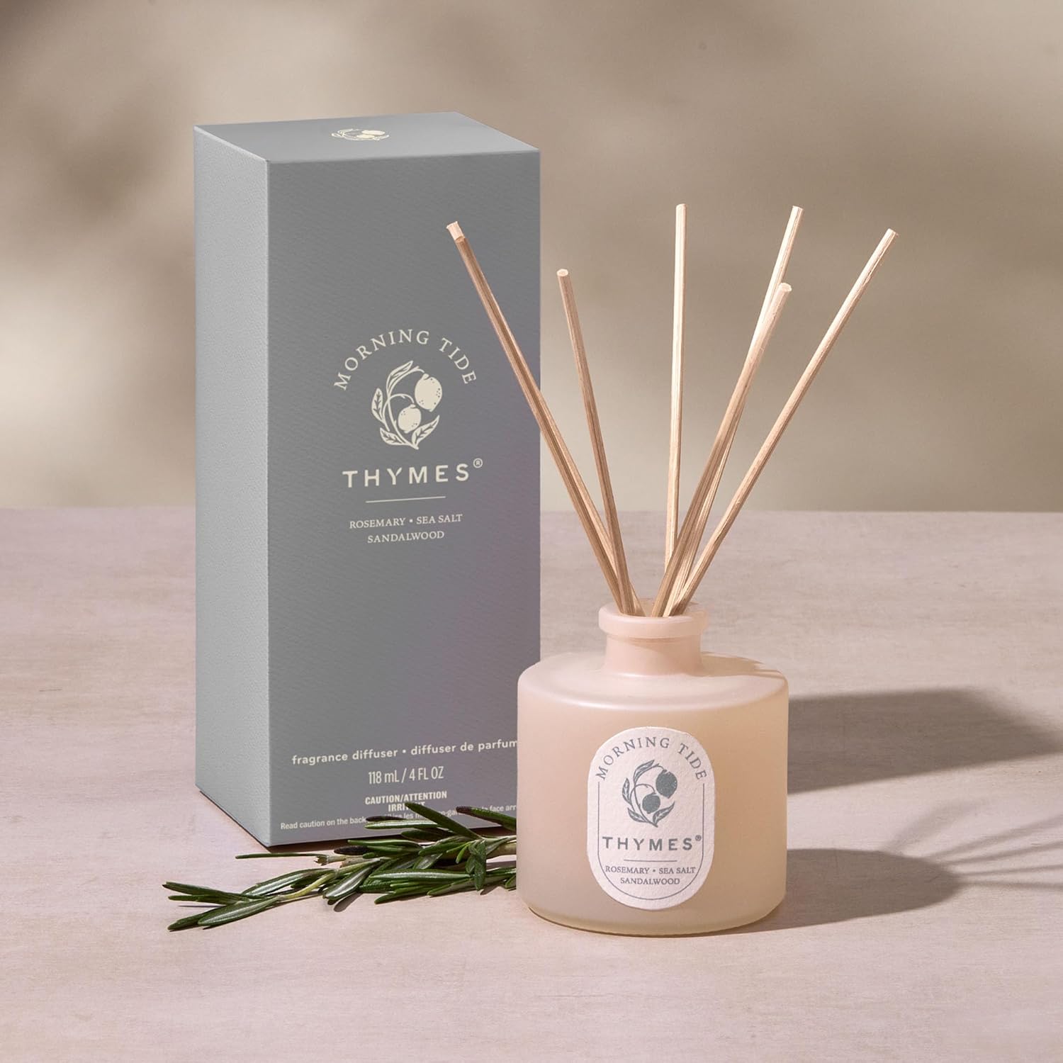 Thymes Petite Oil Reed Diffuser Set – Includes Reeds, Fragrance Oil & Glass Bottle – Luxury Scent Diffusers for Home Decor (Morning Tide, 4 fl oz)