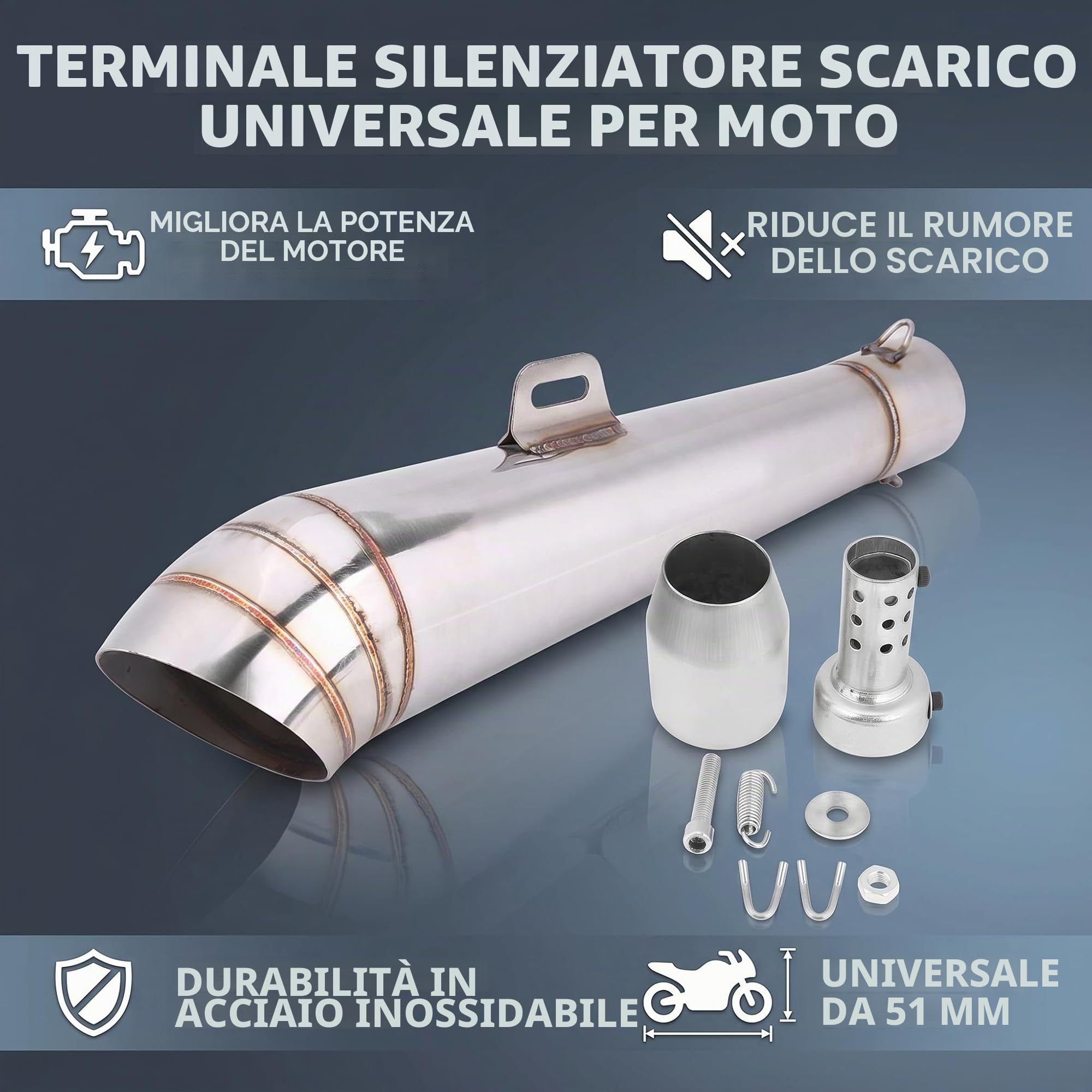 Terminale di Scarico del Motore del Tubo di Scarico in Acciaio Inossidabile per Motocicli Universali con Silenziatore per la Maggior Parte delle Motociclette/Moto Cross/Scooter con Modelli di D