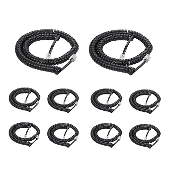Telephone Handset Cable, 10 Pack,Phone Cord 8FT Uncoiled /1.4FT Coiled Standard RJ9 4P4C Plugs, Black, for Working in Office or at Home