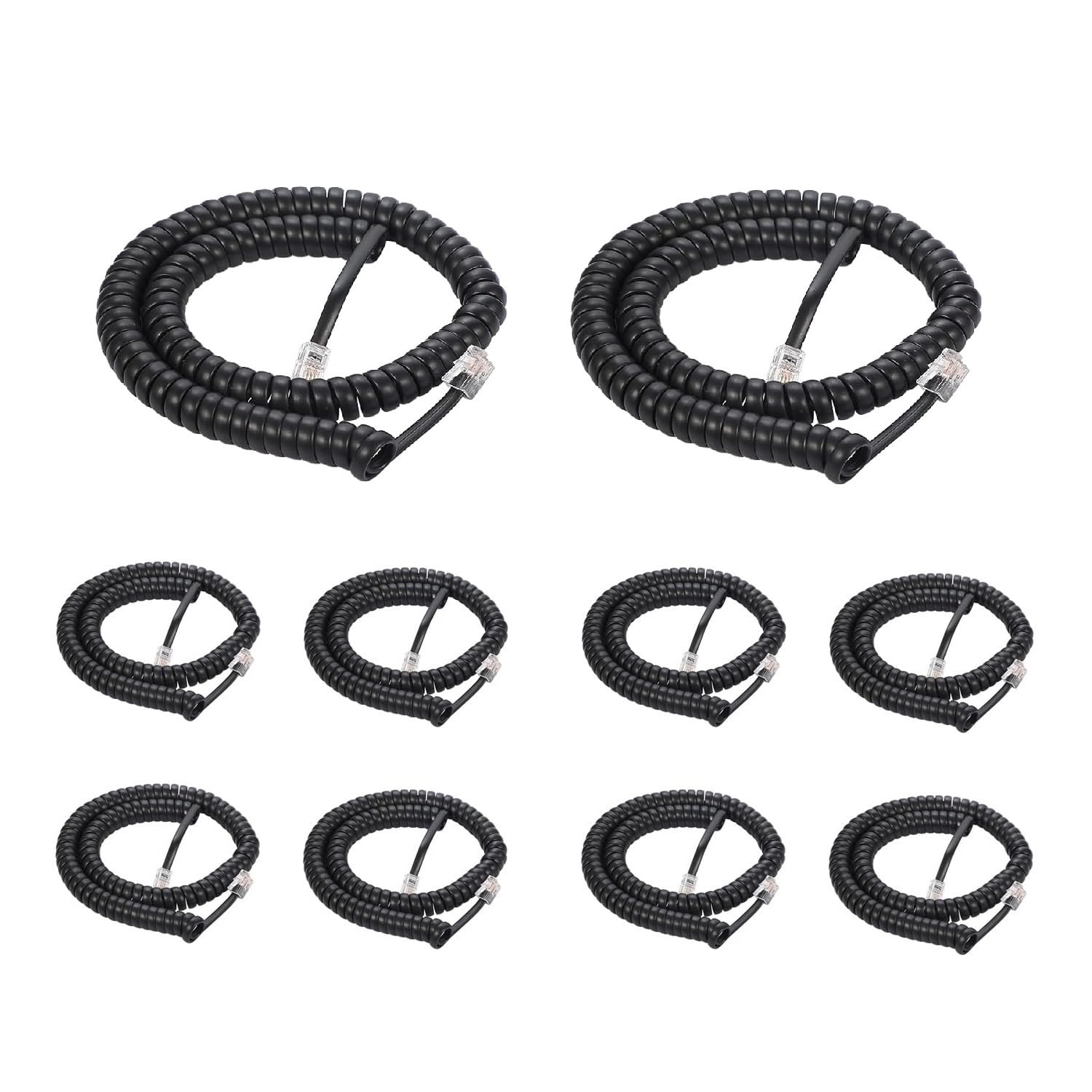 Cavo telefonico fisso 2,4 m non arrotolato / 1,4 m a spirale, confezione da 10, cavo standard RJ9 4P4C, nero, per lavorare in ufficio o a casa