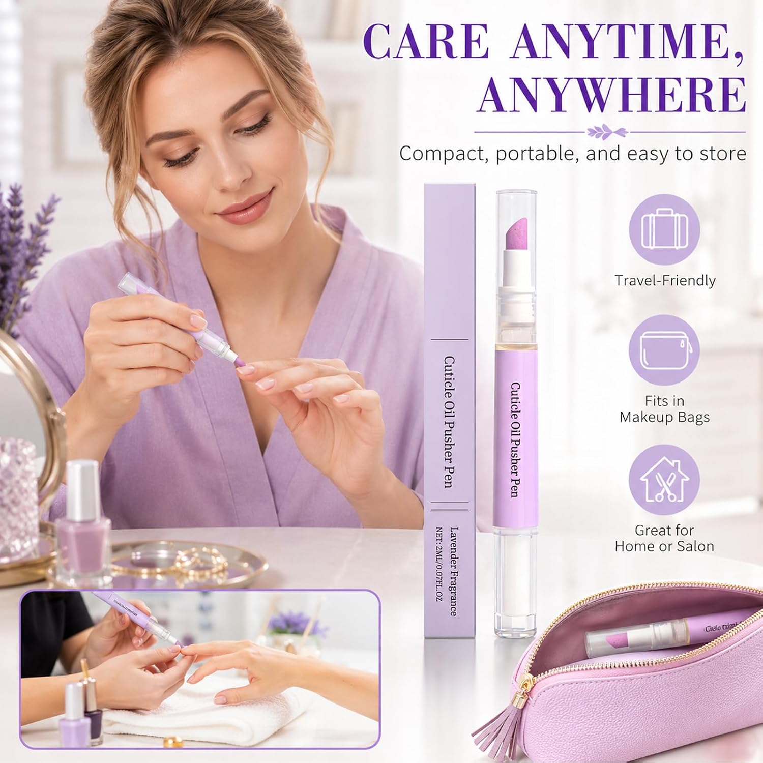 2 In 1 Cuticle Oil Pusher Pen,Cuticle Cleaner Pen,Cuticle Remover Pen,Dry Cuticle Pen,Enhance Nail Shine,Cuticle Remover Pen,Ceramic Cuticle Oil Pusher Pen,Portable Nail Care Tool(2 Pack)