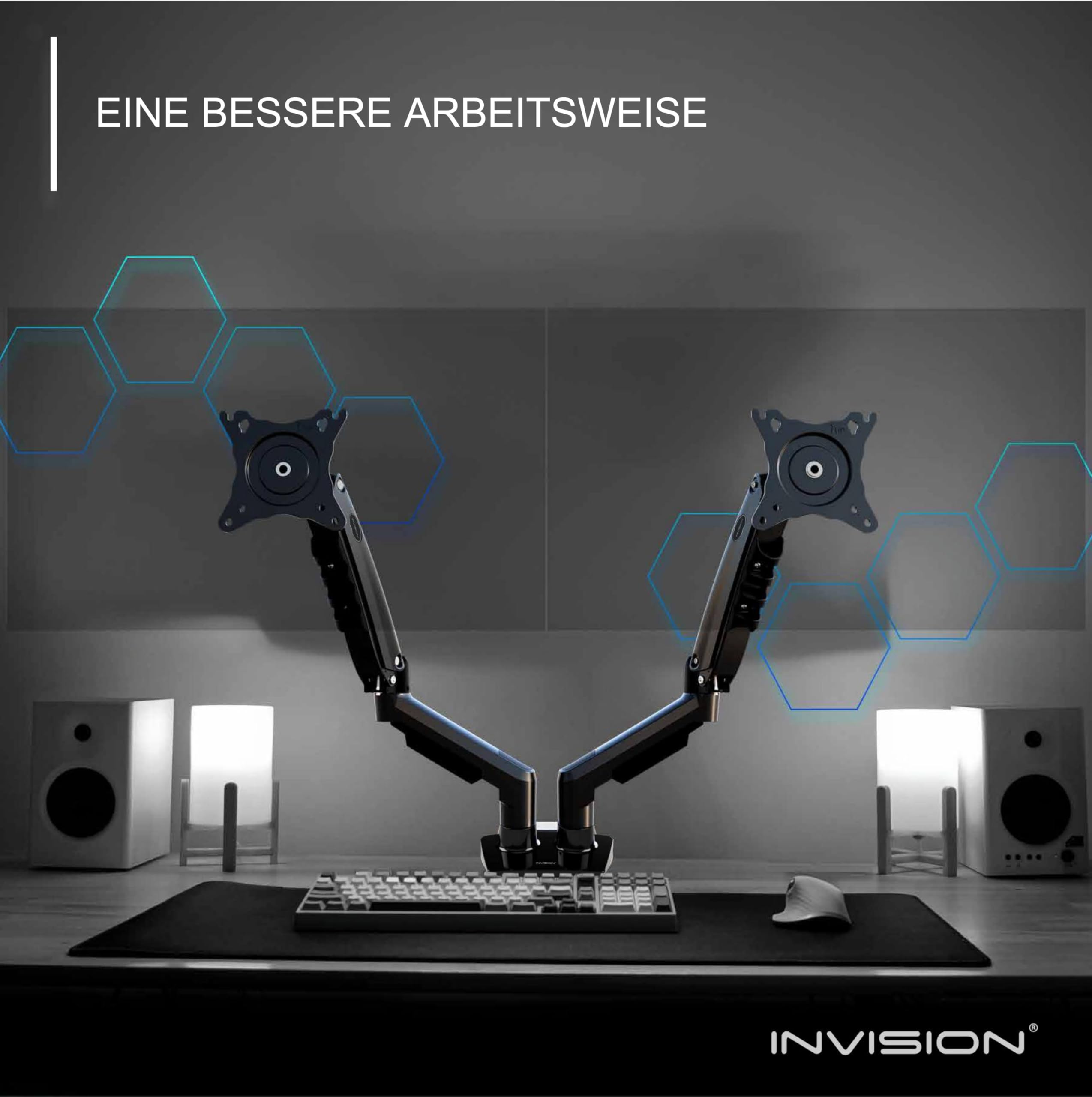 Invision Monitor Halterung für 19-32 Zoll Bildschirme - VESA 75 & 100 mm - Schreibtischklemme Ständer - Höhenverstellbar Neigungen Schwenken Dreht - Erhöhte Tragfähigkeit von 2-9 kg - MX400 Doppelarm