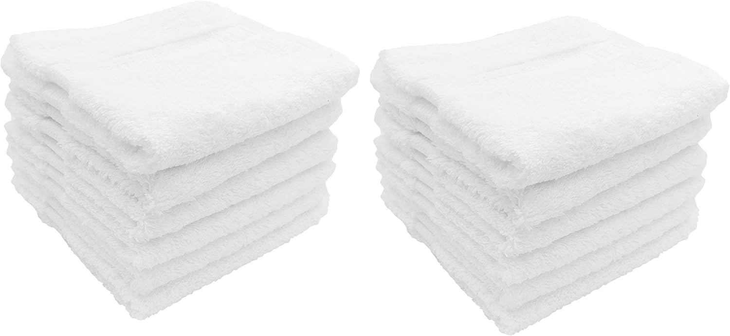 BY LORA Terry Ring Spun Cotton Wash Cloth Towels, 12 PK, White