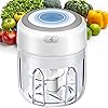 Cordless Mini Chopper Electric, 30W Small Food Processor & Garlic Crusher with 3 Stainless Steel Blades, USB Rechargeable Onion Chopper for Veg, Chilli, Nuts, Kitchen Gadget for Home & Camping