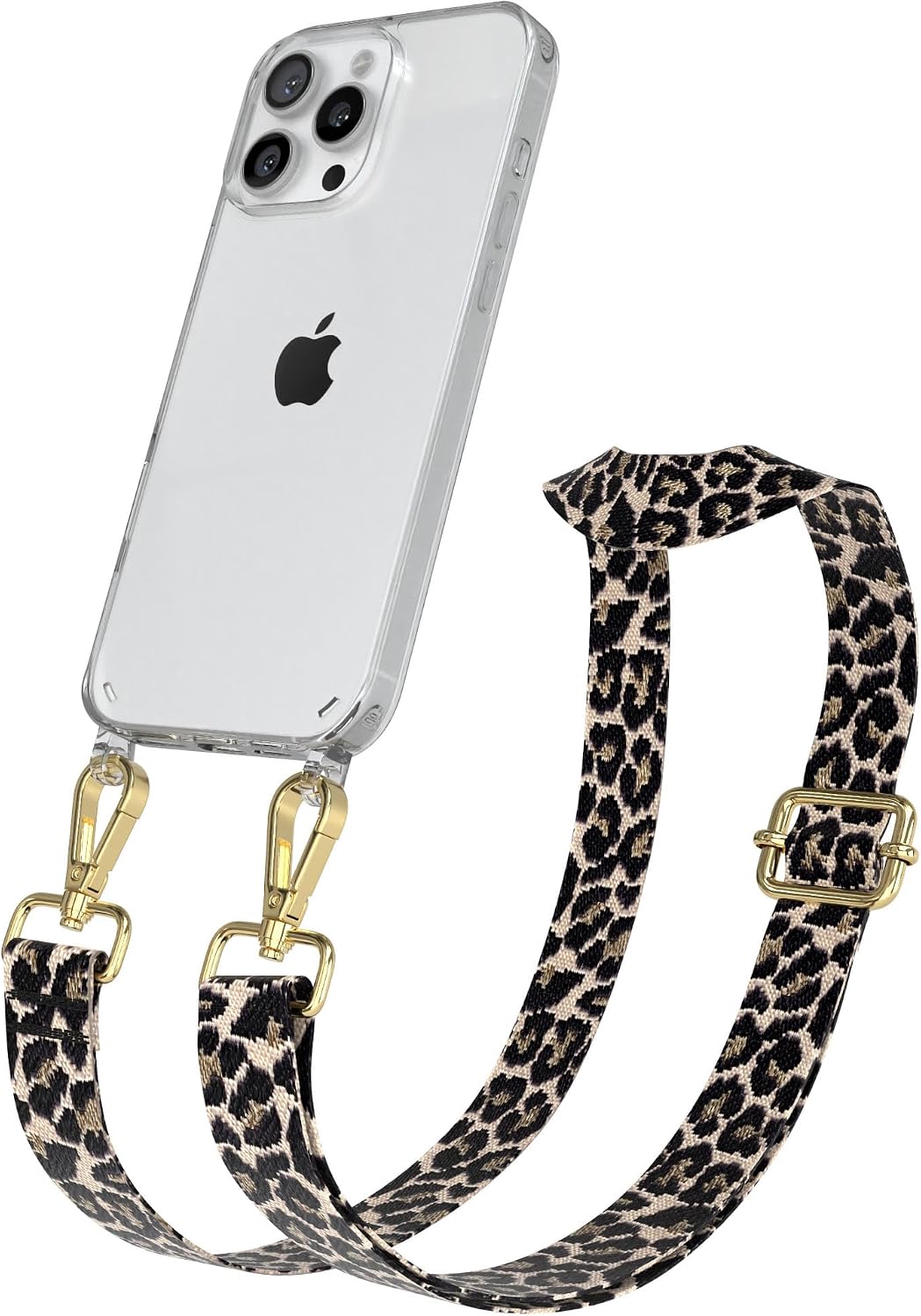 EAZY CASE Handykette - Verstellbares Taschenband kompatibel mit iPhone 16 Pro Max Schulterriemen Handykordel mit Silikon H lle Umh ngetasche Leo - Schwarz Beige Gold