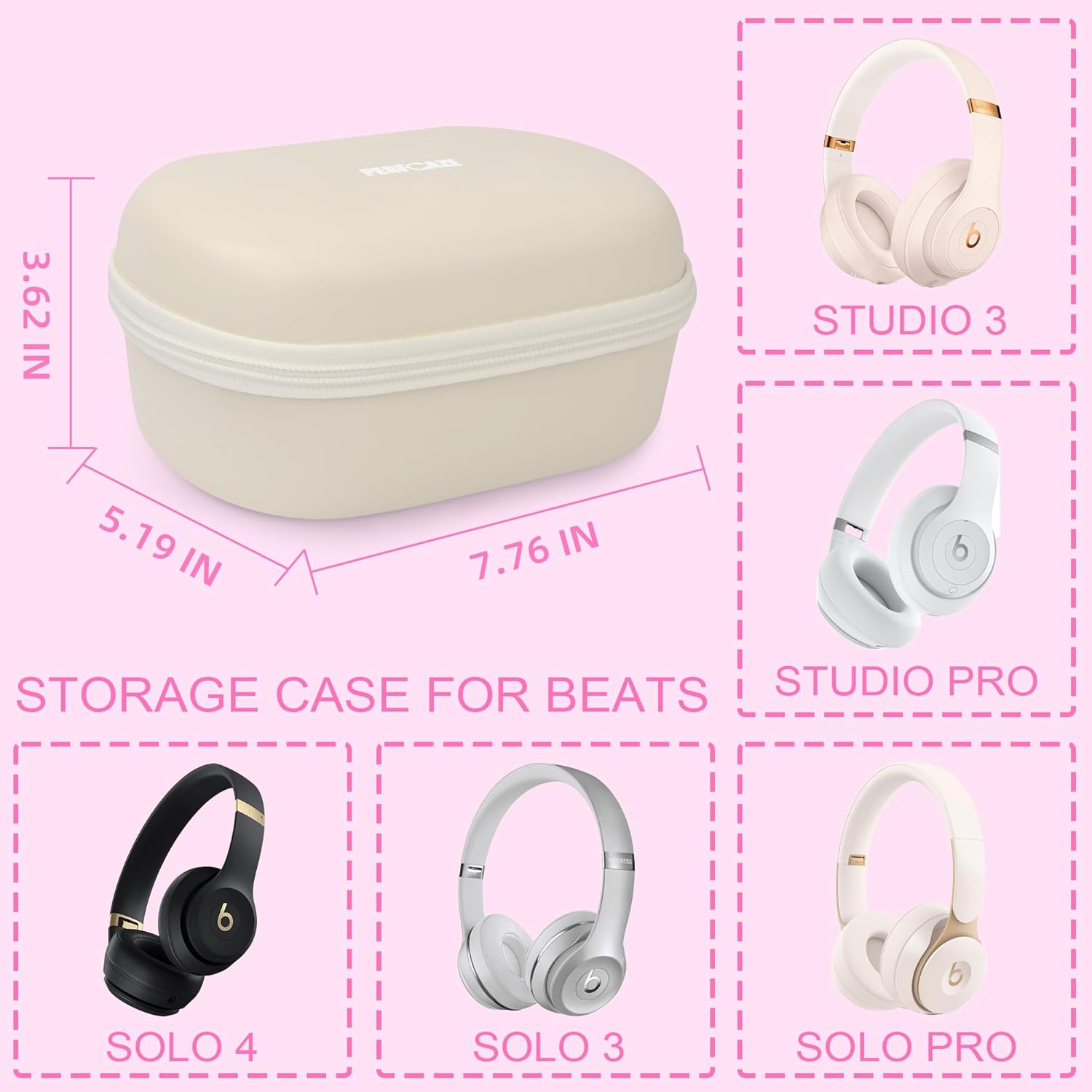 Portable Headphone Case for Beats Solo 4/3, Studio Pro / 3, Over Ear Headphone Storage Case with Cable Pocket, Detachable Strap for Travel - Image 2
