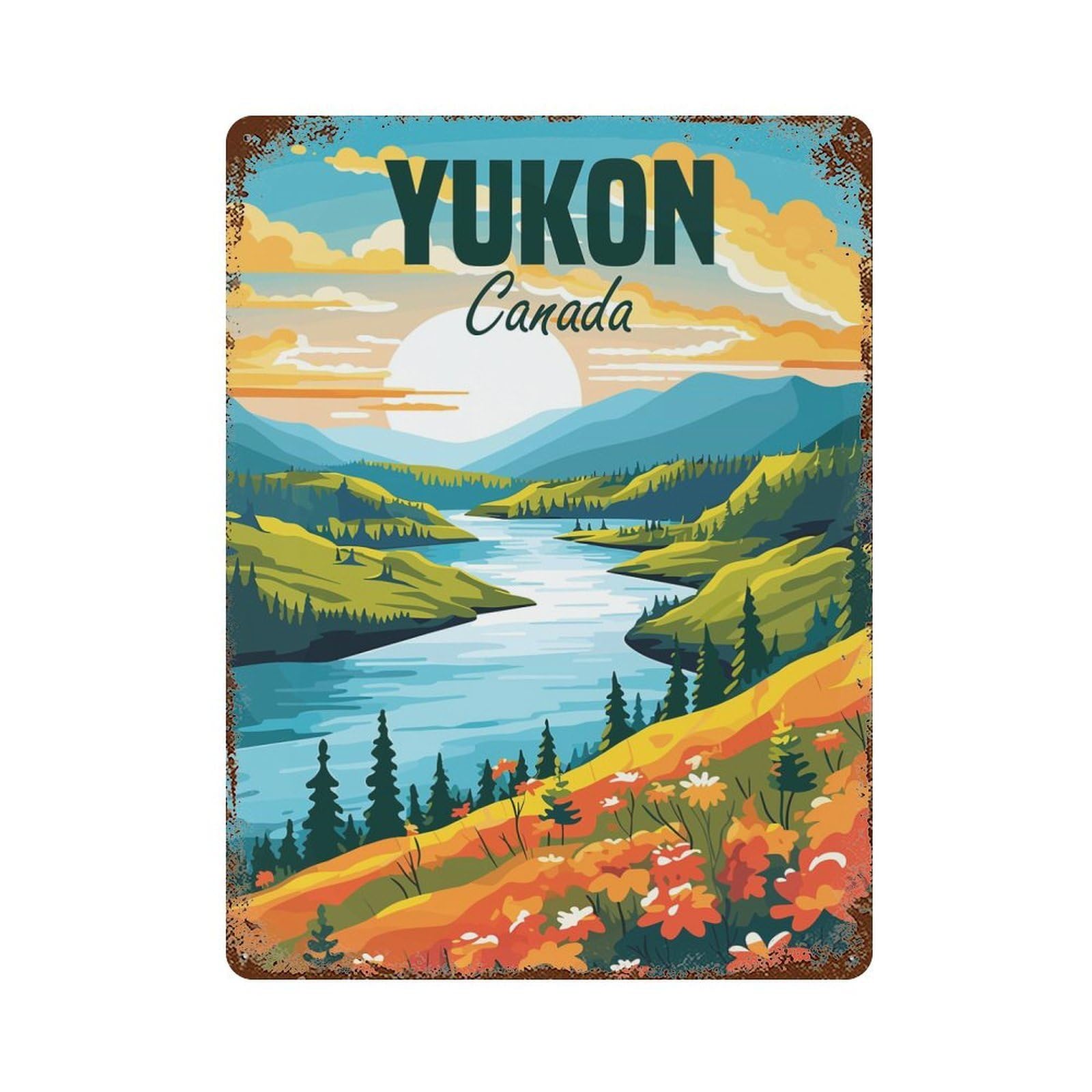 Aged Metal Wall Plaque with Yukon Canada Design 15.7"x11.8", for Garage, Bar And Workshop Decor, Rustic Home Decor