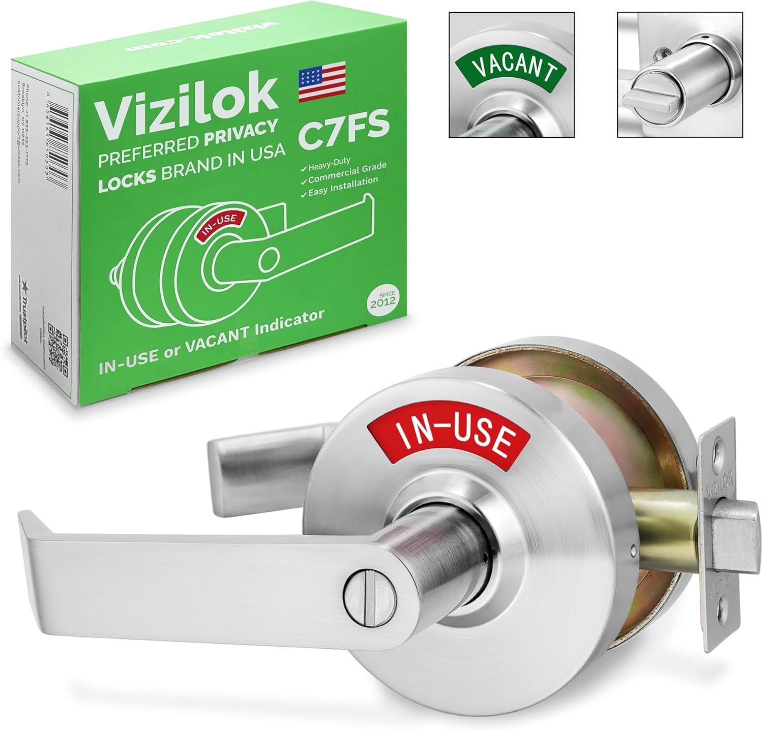 VIZILOK Commercial Door Lock for Bathroom Privacy, Heavy-Duty Indicator Lock in Satin Chrome, ANSi Grade2, Perfect for Restaurants, Medical Offices, Airbnb, Dorms, Gyms, Fitting Rooms