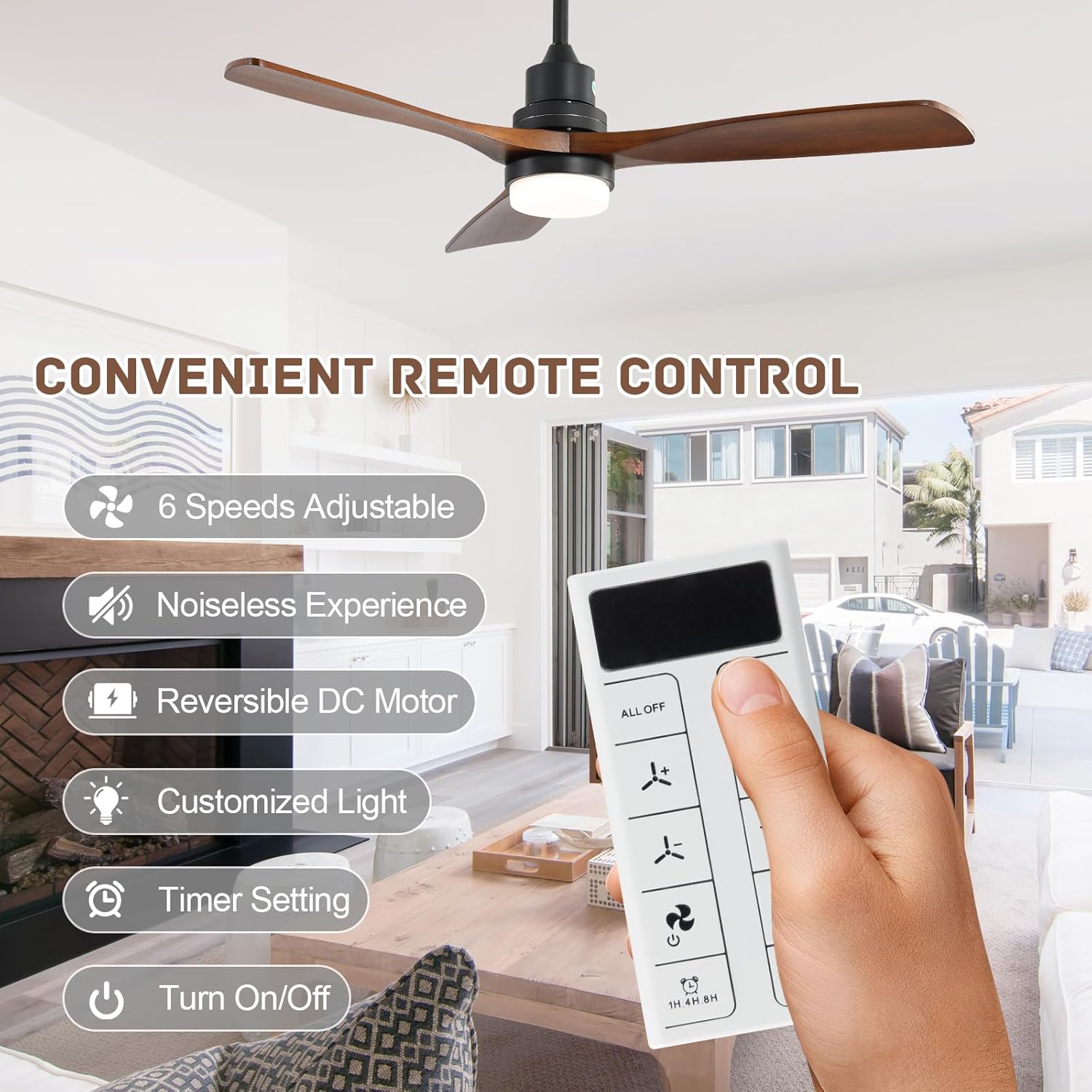 Sofucor Smart Ceiling Fan with Light, 52 Inch Solid Wood Ceiling Fans with Lights and Remote,Work with Alexa/Google, Low Profile Indoor/Outdoor Ceiling Fan, Quiet DC Motor, for Bedroom Patio Farmhouse