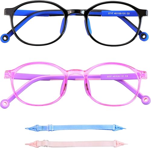 LAMBBAA 2 Pack Kids Blue Light Blocking Glasses, Computer Glasses with Rope, Ant