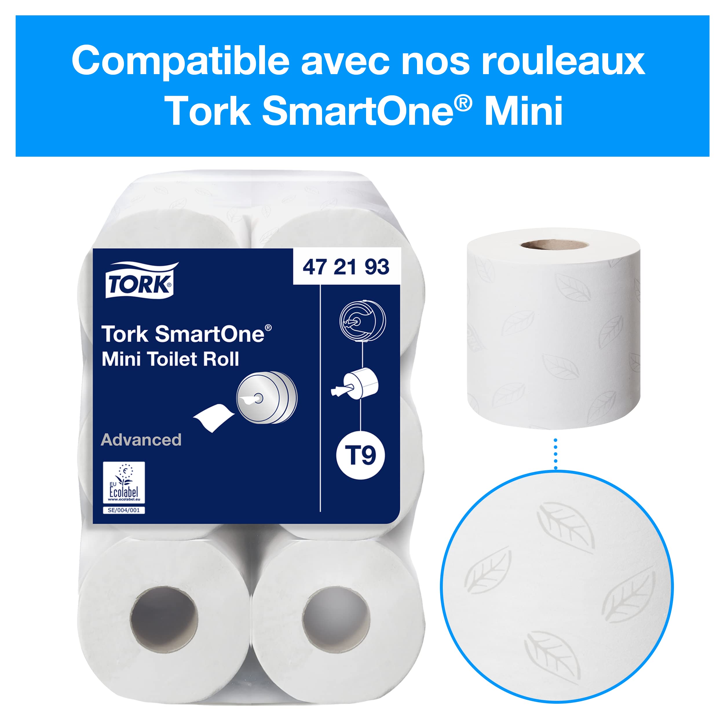 Tork SmartOne Distributeur murale Mini double pour papier toilette rouleau blanc T9, grande capacité, gamme Elevation, 682000