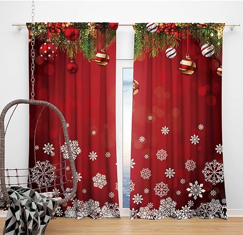 Miniatura 3 de Cortinas de ventana de copo de nieve de Navidad de 82 x 84 pulgadas, adornos de Navidad, diseño de oropel de pino de coníferas, para dormitorio,